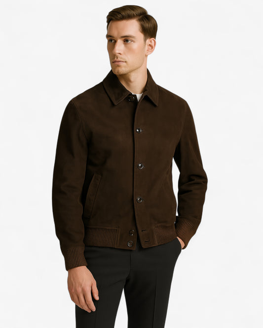 Classic Button Suede Bomber