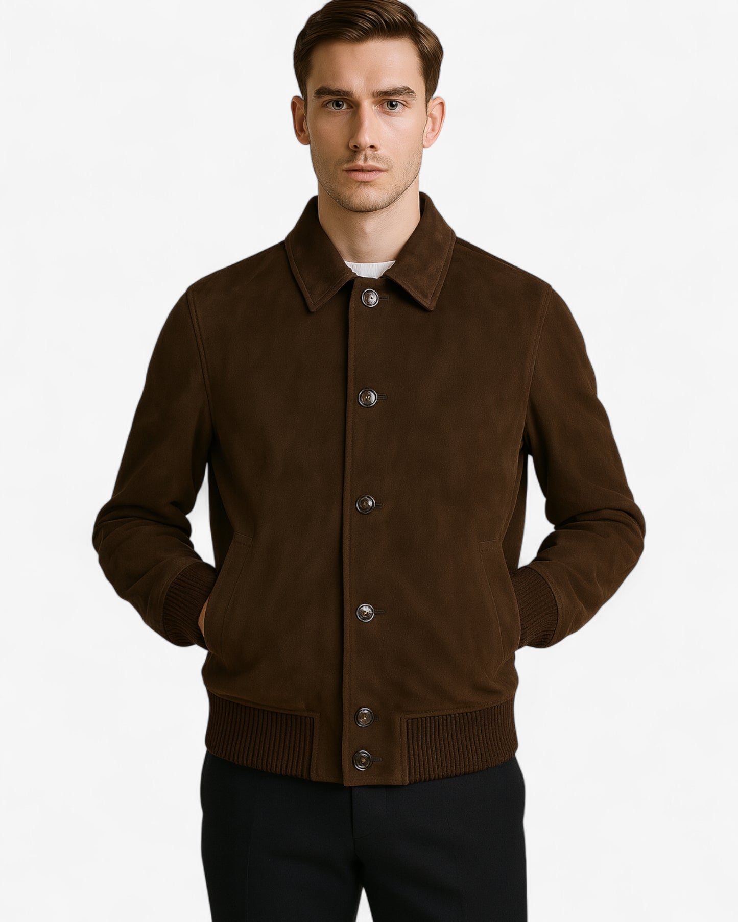 Classic Button Suede Bomber